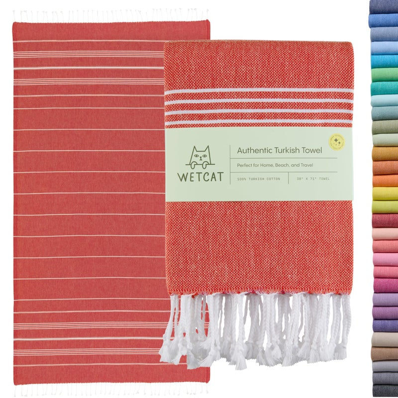 WETCAT Turkish Beach Towel Oversized (38"x71") 100% Turkish Cotton, Made in Turkey - Sand Free, Extra Large, Ultra Soft, Quick Drying, Compact & Lightweight for Travel - Red - Image 1
